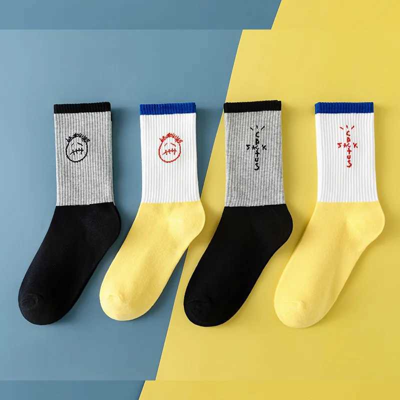 3 pairs of gift box sports trendy socks yellow hip-hop street skateboard basketball cycling casual couple mid length socks X250319
