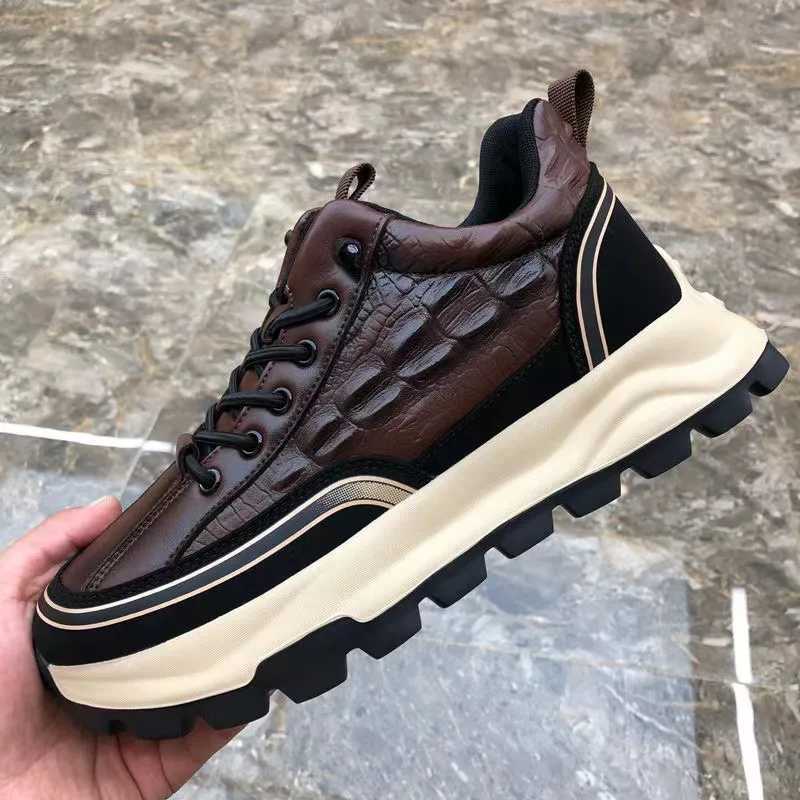 New mens sports shoes 2024 new crocodile pattern leather casual shoes mens platform running shoes fashion mens tennis shoes Z250319