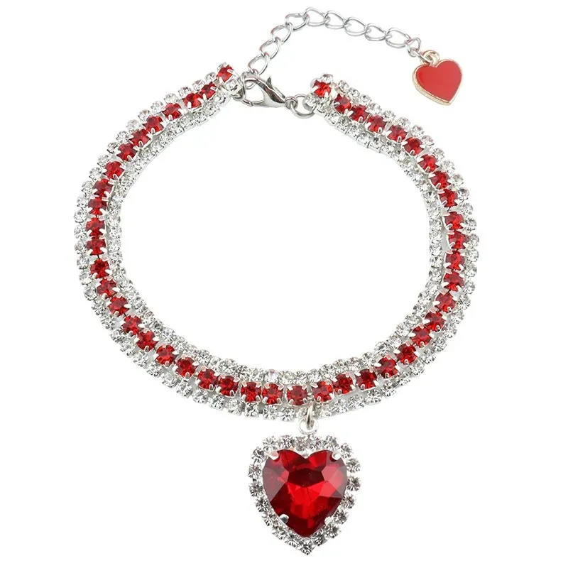 Dog Shiny Rhinestone Collar Cat Heart Diamond Jewelry Necklace Pet Bling Princess Collar Puppy Supplies Chihuahua