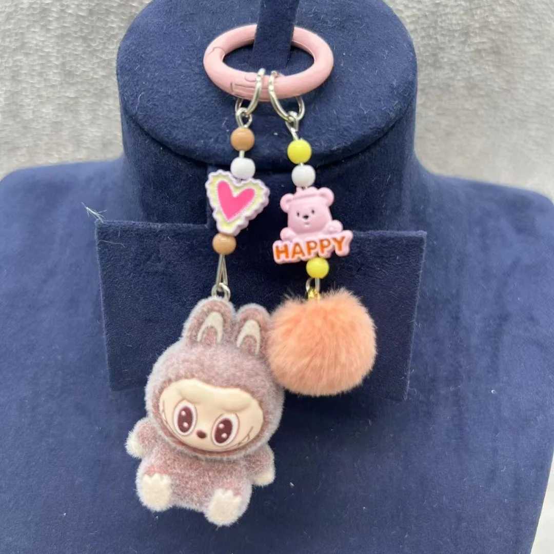 New Labubu Plush Mini Keychain Anime Cartoon Keyring Charms Kawaii cell phone Backpack Decoration Car Key Accessories Gifts X250318