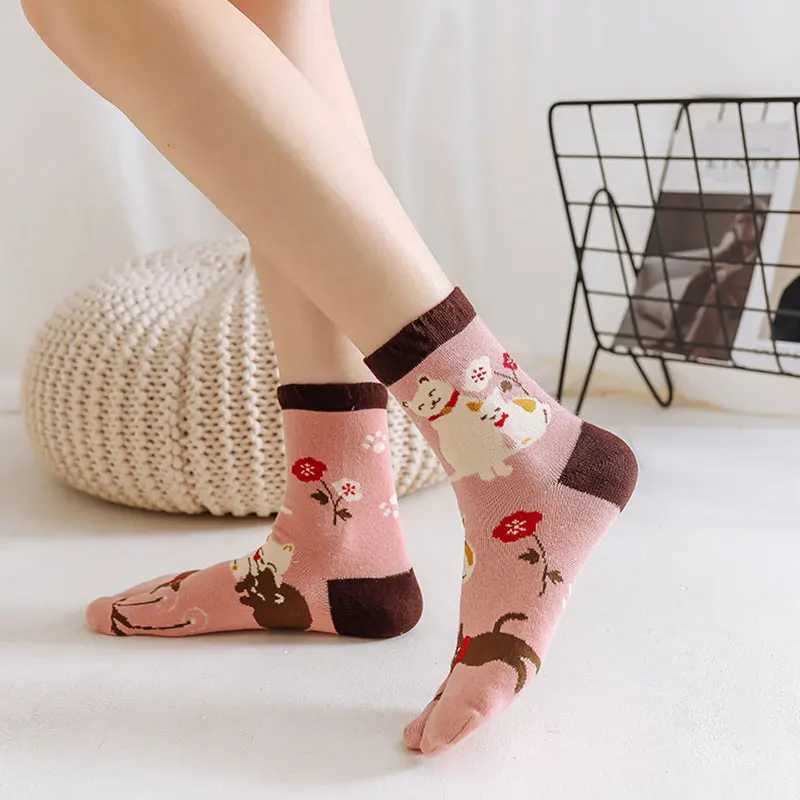 Two Finger Socks Unisex Japanese Kimono Flip Sandals Split Two Toe Sock Tabi Ninja Geta Socks Womens Tabi Socks X250319