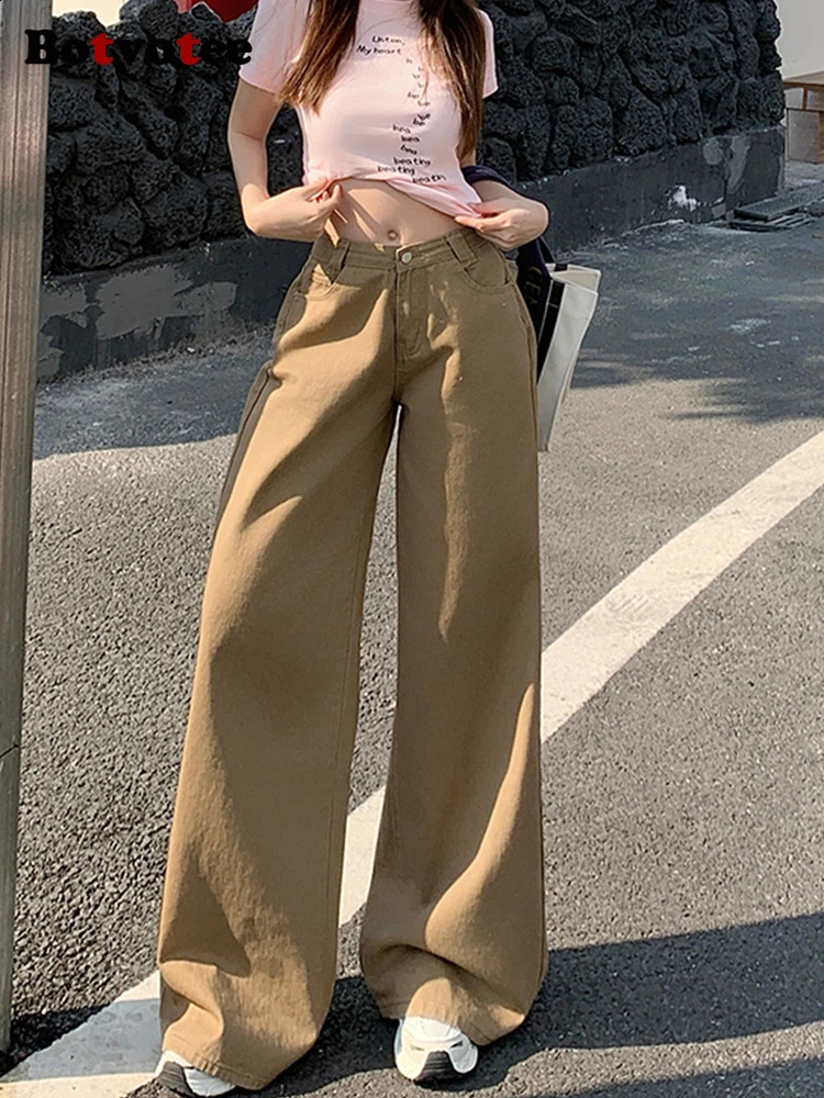 Botvotee Baggy Jeans Women Khaki Loose Boyfriend Style 90s Korean Fashion Streetwear Oversized High Waisted 250318