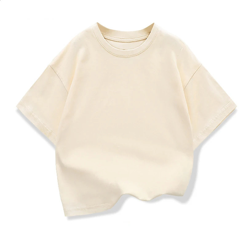 Kids Dropped Shoulder Short-sleeved T-shirt Summer Pure Cotton Round Neck Loose Bottoming Shirt Student Sportswear 2-10Y 250319