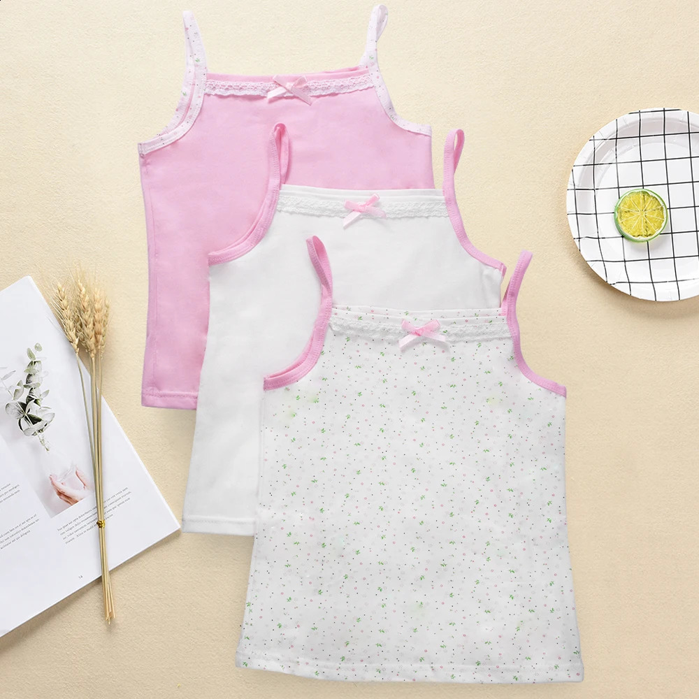 2024 Summer Childrens Girls Tank Top Sleeveless Tshirt Cartoon Flower Vest Cotton Underwear Youth 250312