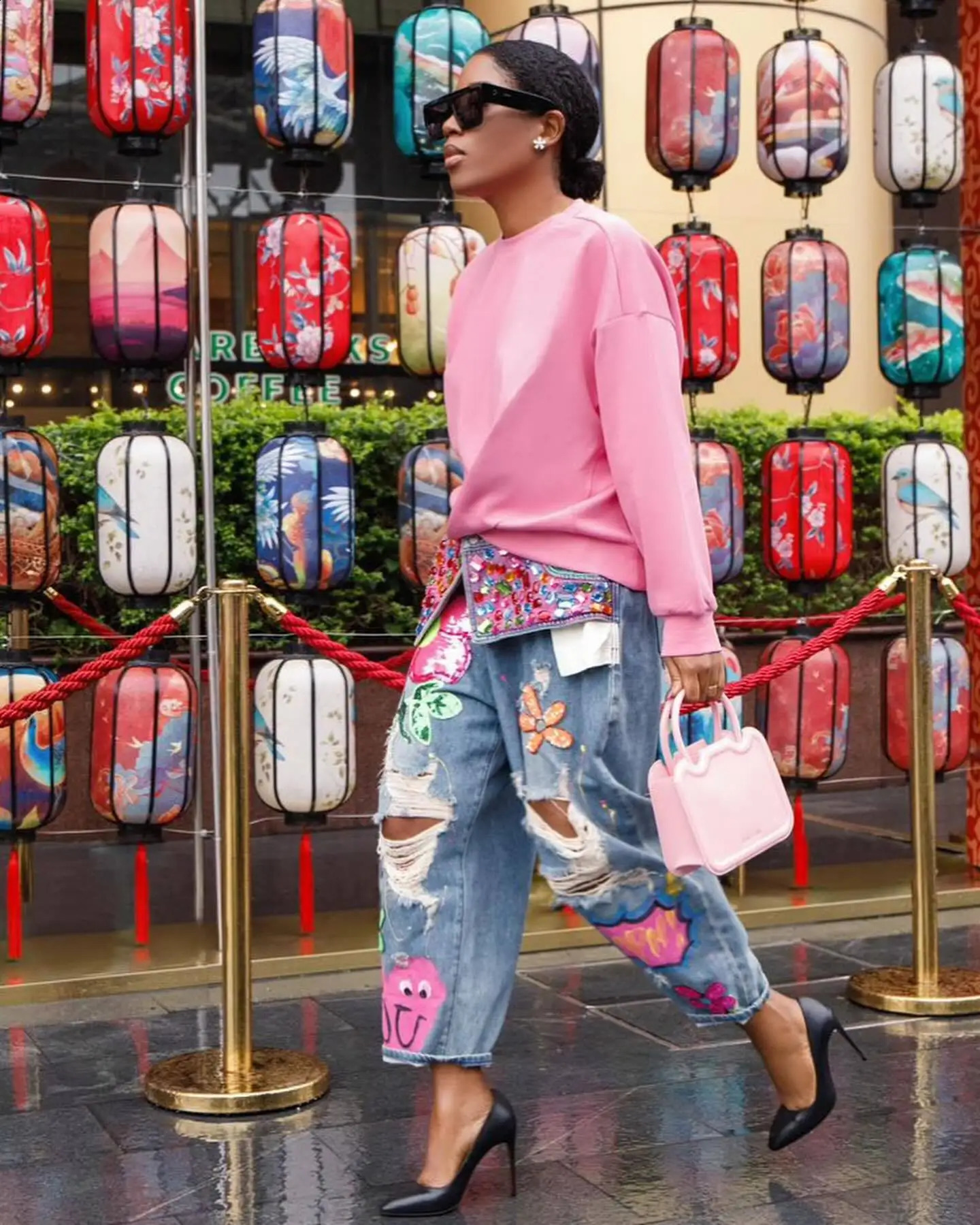 Fashionable Womens Jeans Spring Summer Brick Print Holes Comfortable Street Can Wear Ladies Wide Leg Pants 250314