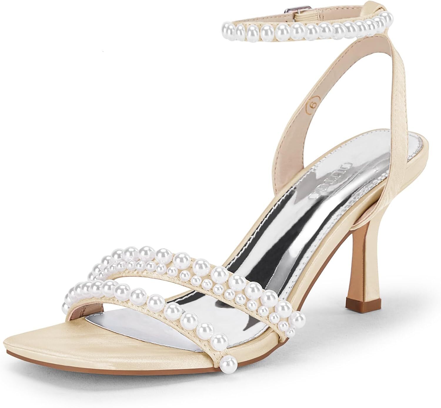 2025 New Designer sandals Women's pearl kitten high-heeled sandals square toe formal sandals ankle strap satin wedding party summer sandals
