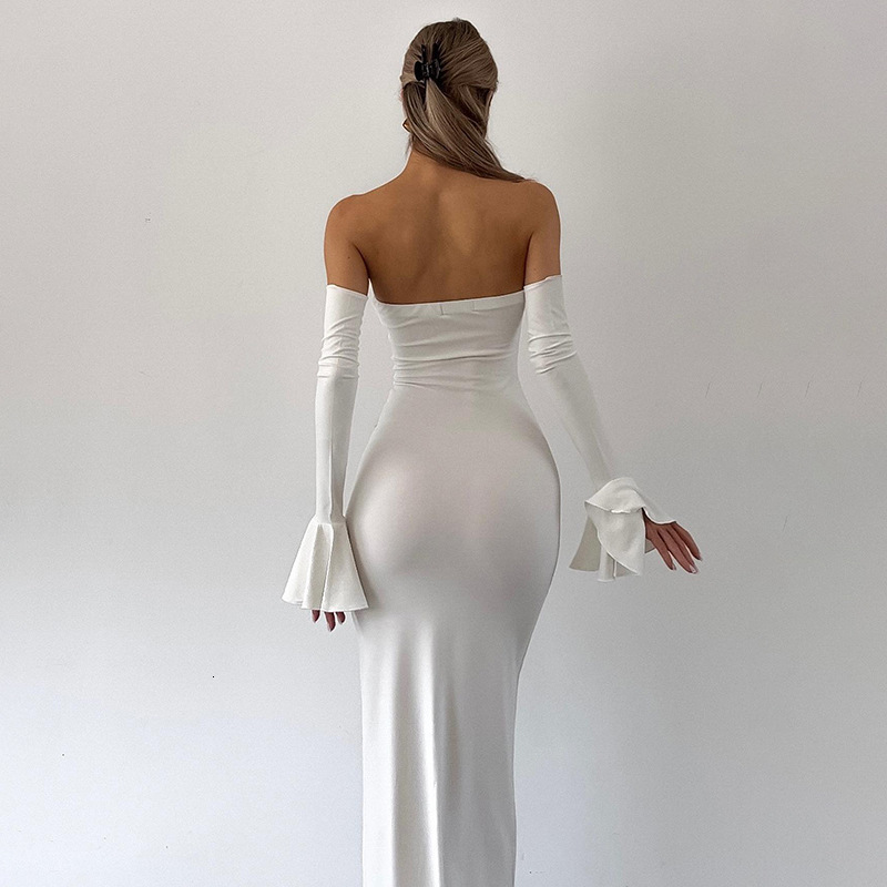 Y24DS414 women's autumn and winter new item, one necked chest wrapped trumpet long sleeved sexy dress, fishtail dress