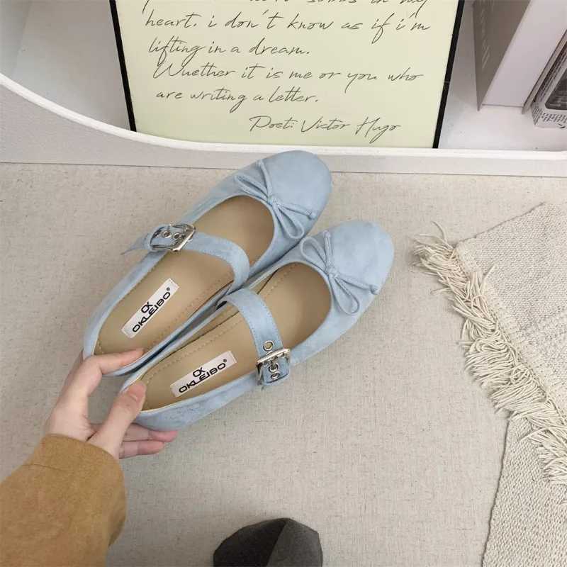 Blue Apartment Mary Janes Womens Shoes Spring and Autumn Casual Buckle Loafers Elegant Bow Ballet Womens ShoesXJ250319
