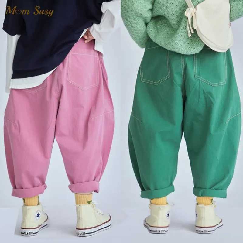 Fashion baby girl jeans cotton high waisted baby toddler white pink Trouser button baby loose pants clothing 1-7YT250318