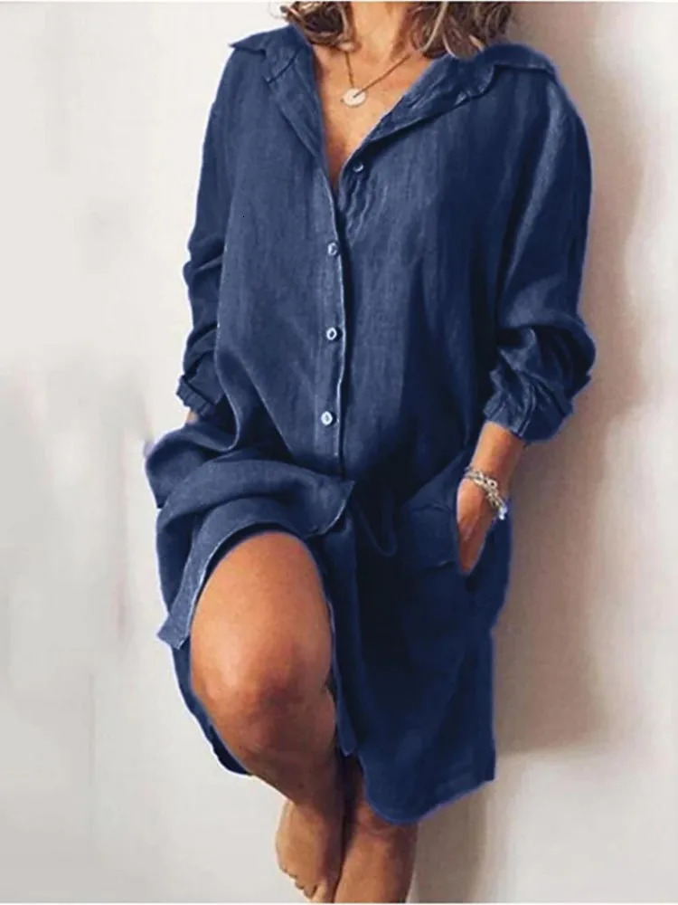 Womens long sleeved cotton linen long sleeved cardigan warm single breasted multi button shirt for autumn 250318