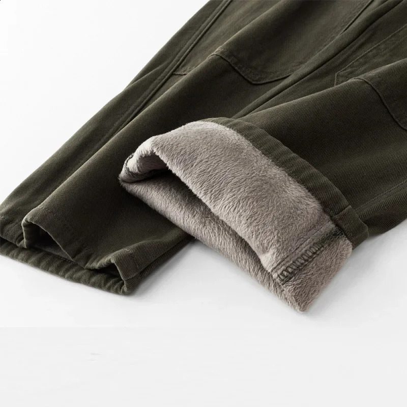 mens casual straight wide leg cargo winter wool lining warm cotton loose style carpenter street clothing 250319