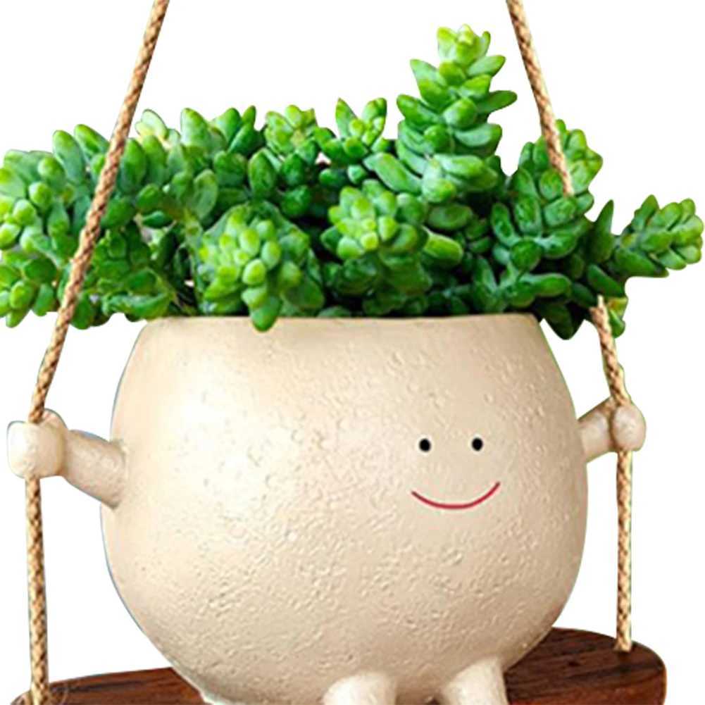 Face Head Planter Resin Swing Flower Container Creative Wall Hanging Head Planter Multifunctional Home Garden Patio Accessories M250319