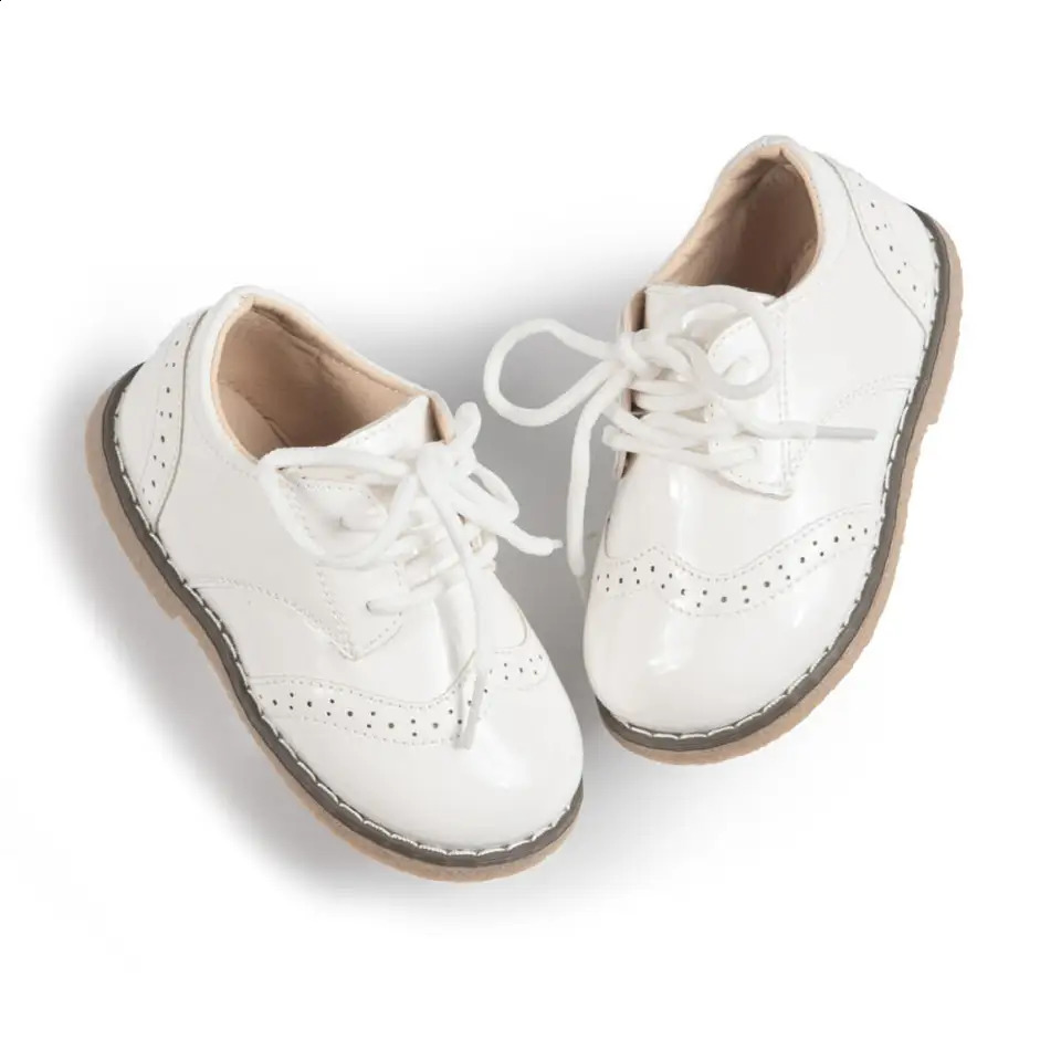 Retro leather classic PU shoes baby boys and girls lace casual childrens anti slip 250319