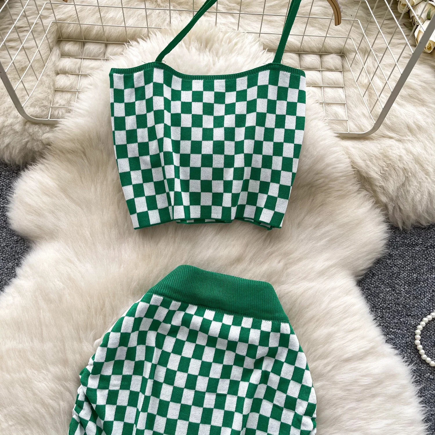 vacation style plain weave set for women strapless air mini tophigh waisted tight fitting dress fashionable casual knitted 250318