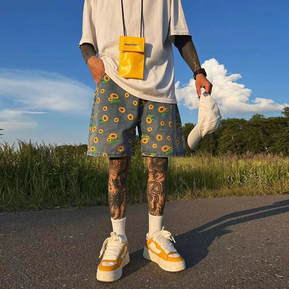 Denim Shorts Mens Summer High Street Capris Men Techwear Oversize Leisure Pants Unisex Streetwear Y2k Daisy Loose Jeans 250319