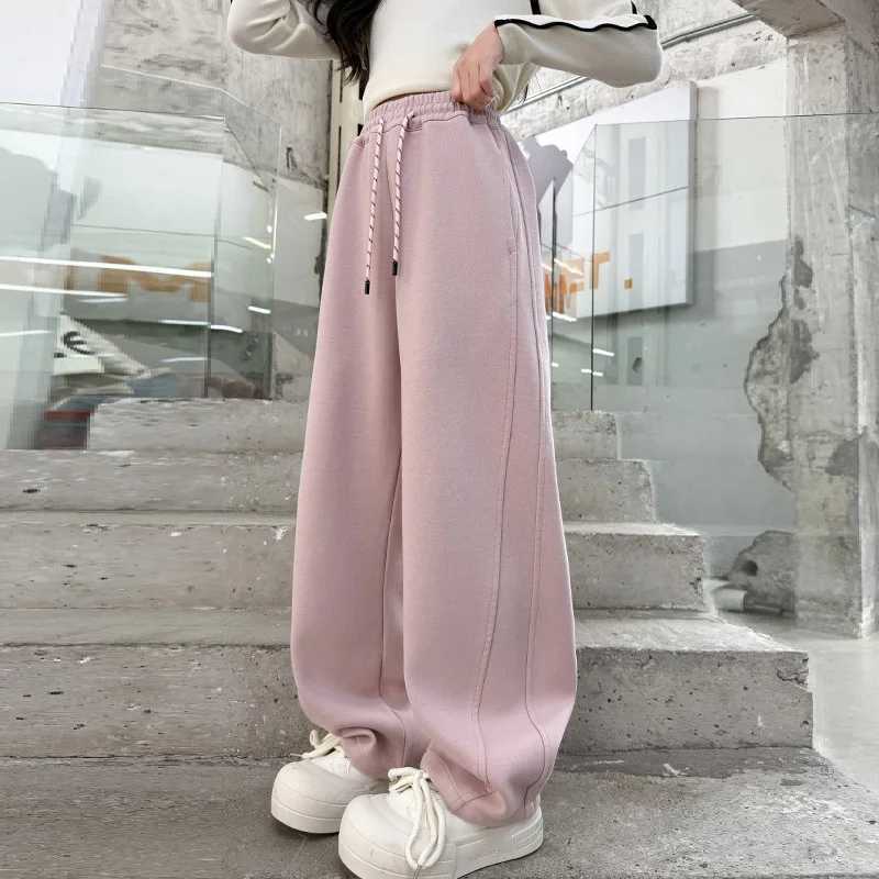 Spring autumn Kids Girls Cotton Sport Pants Casual Wide leg Teenage Girls Cargo Pants Children Trousers Beam Foot Pants PinkT250318