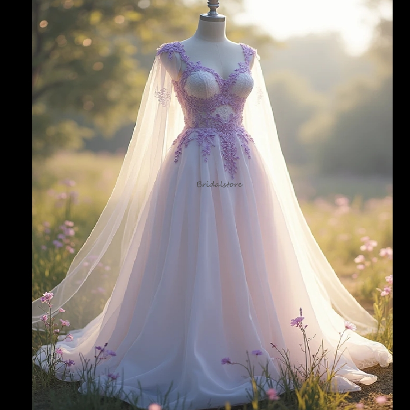 Ethereal Woodland Elf Wedding Dress With Caped Purple Lace Fairy Tale Bohemian Bride Dress Celtic Gatsby Civil Boho Country Bridal Gowns Gothic Steamp