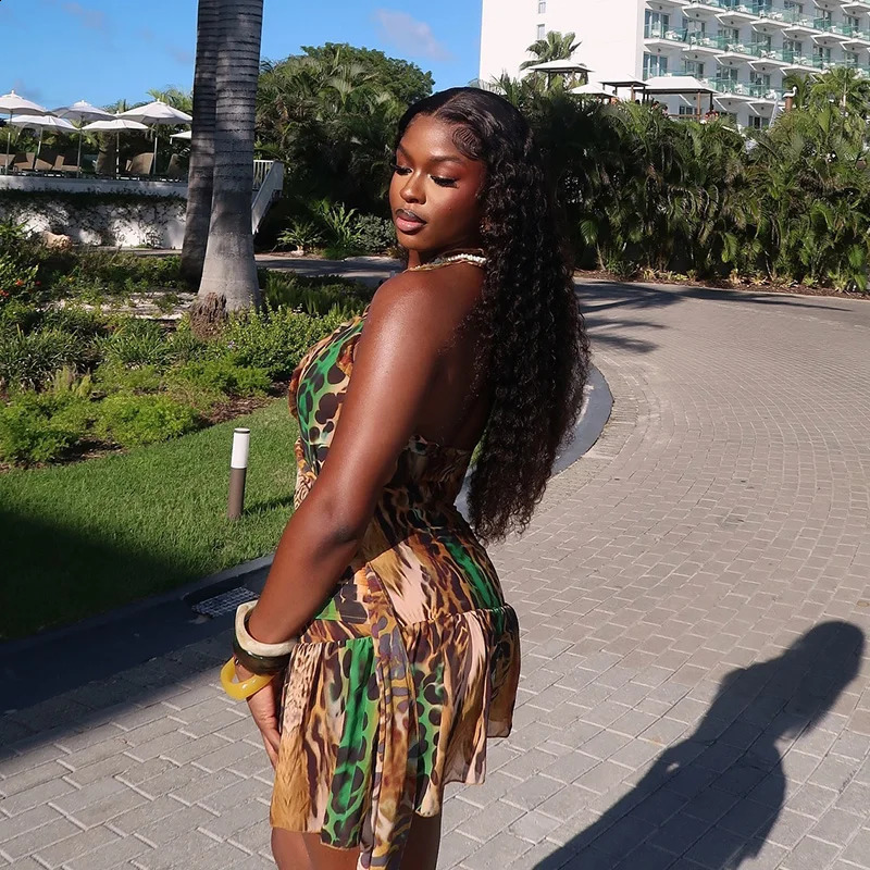 Leopard Print Deep V Neck Backless Mini Dress A Line Irregular Hem Sexy Vestidos 2025 Lady Y2k Streetwear Beach Dresses 250319