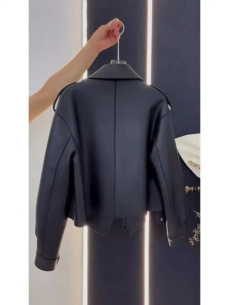 Spring and autumn womens PU leather jacket casual windproof motorcycle 250319