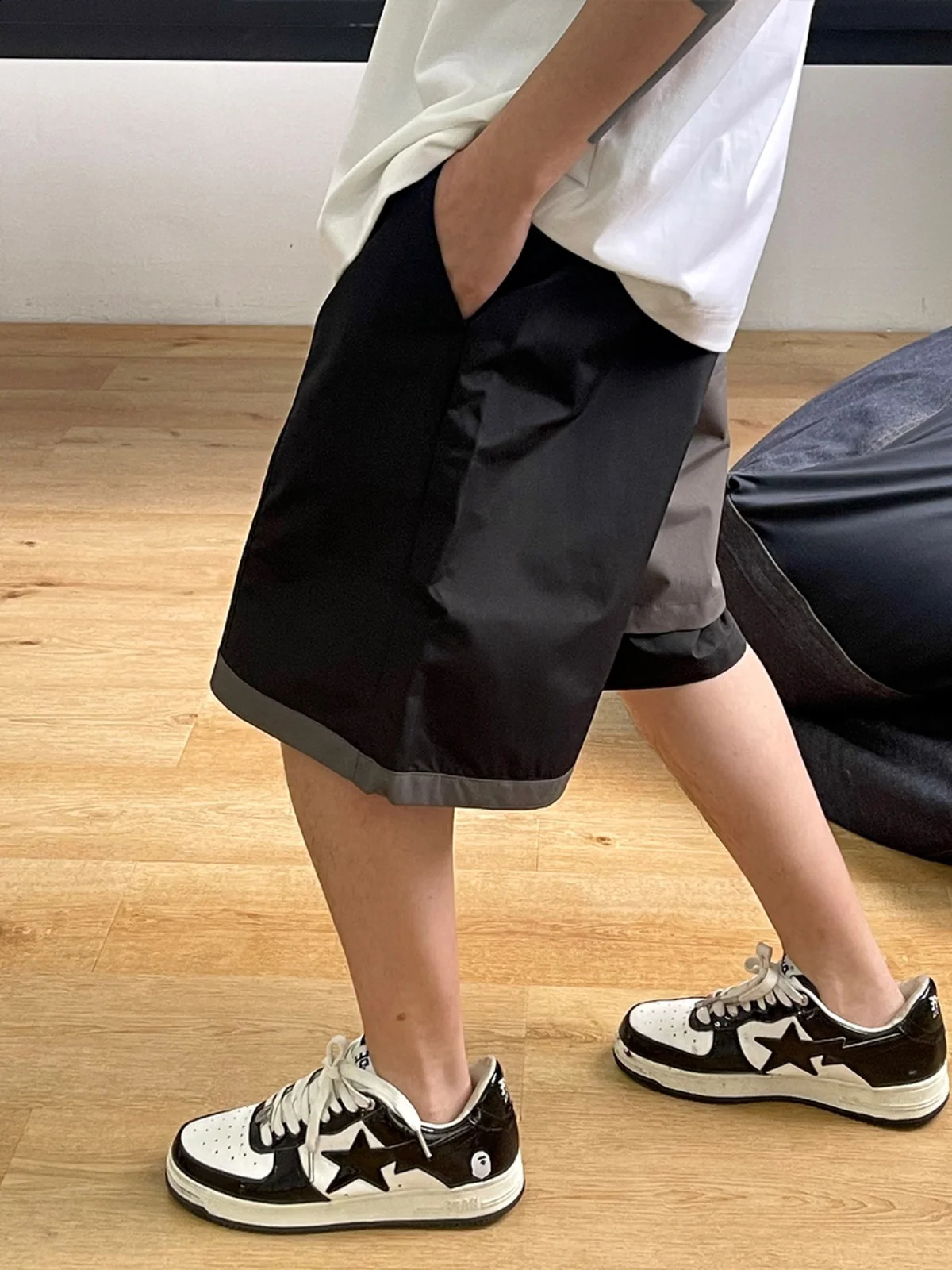 Korean Hip Hop Two Pieces Patchwork Waterproof Cargo Shorts Men Clothing Streetwear Skateboard Shorts Kpop Pants 250317