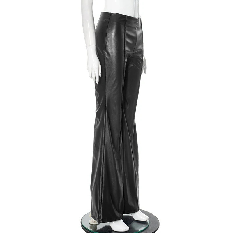 Womens Trouser streetwear PU fashion zipper elegant womens casual slim pants black sexy personality version 250318