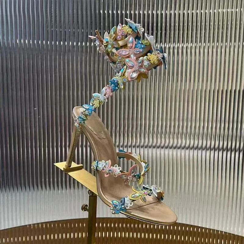 2025 S Fashion Designer Sandals Sexy High Heels Woman Crystal Wer Snake Twine Around Ankle Strap Wedding Shoes Summer Gladiator Women