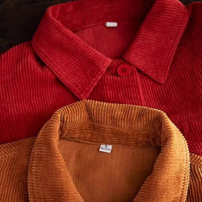 Corduroy jacket womens lapel 4 colors simple single chest student clothing autumn full match Korean style 250317