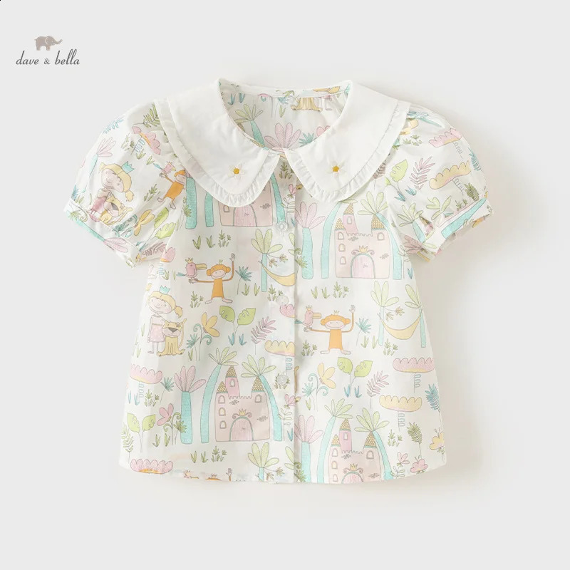 Dave Bella Children Polo Shirts Summer Short Sleeved Baby Girls Floral Print Top Shirt Clothing Kids Cotton Tshirts DB2241043 250319
