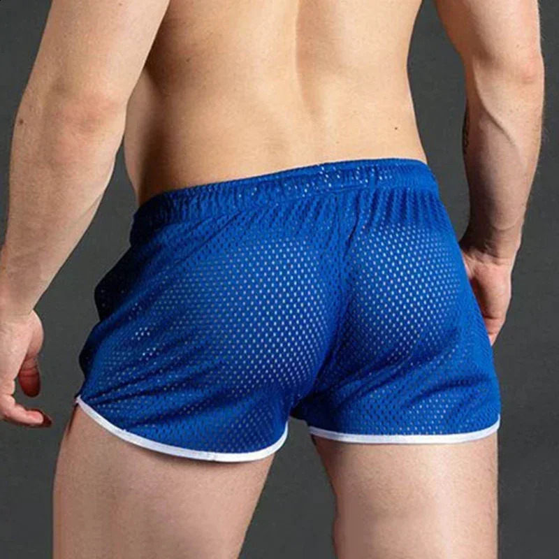 Men Shorts Beach Drawstring Bottom Fashion Fitness Mesh Pants Gym Plus Size Sports Breathable Casual Elastic 250317