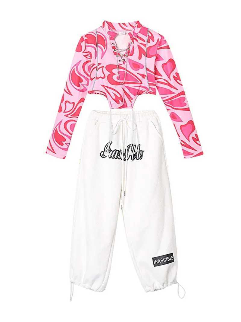 ZZL Urban Dance Girl Clothes Teen Costumes Hip hop Street Dance Tracksuit Cool Clothes for Children Hollow Dace K-pop Pink WhiteT250318