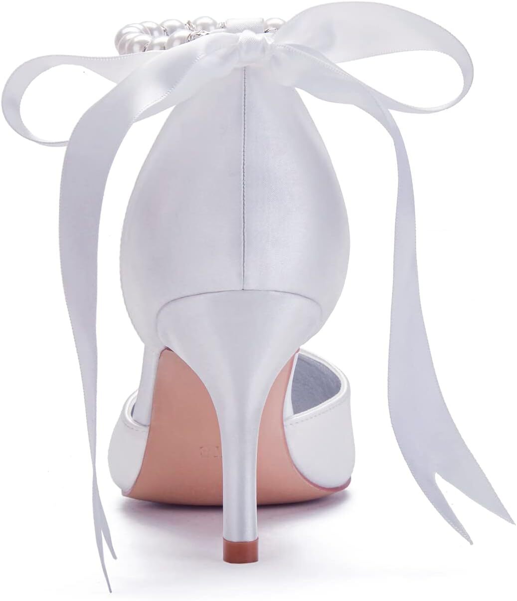 2025 New With Box Designer sandals Women's Pearl White Wedding Shoes Bridal High Heels Pointed Bridal Shoes Satin Ball Party Dress High Heels San