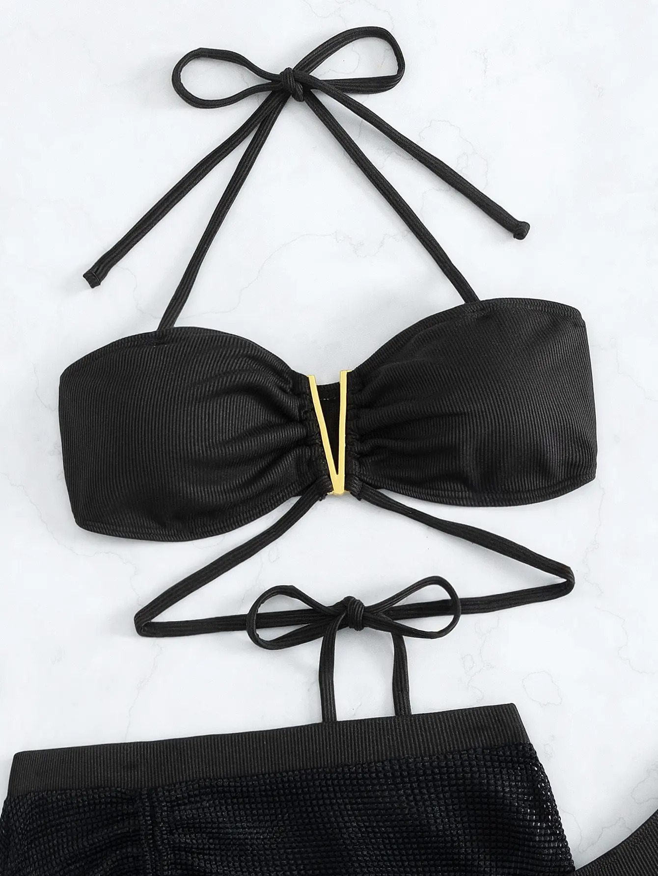 3 pieces of black V-line camisole bikini womens and beach skiing swimsuit womens swimsuit solid beach suit swimsuit 250314
