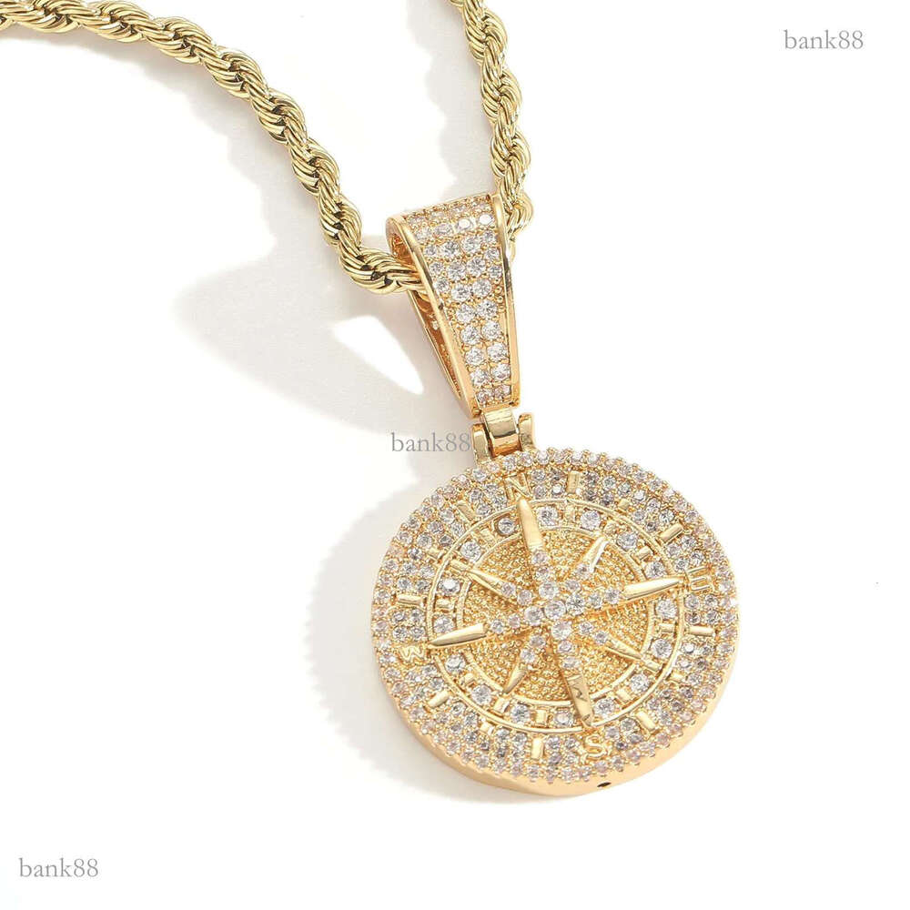Hip Hop Compass Pendant Necklace Full 5A Zircon Men Women Couple Jewelry Gift