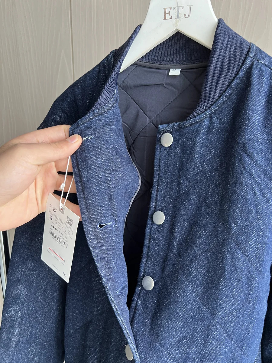 Z1975 denim cotton jacket traf autumn and winter item womens bedding baseball collar long sleeved 250317