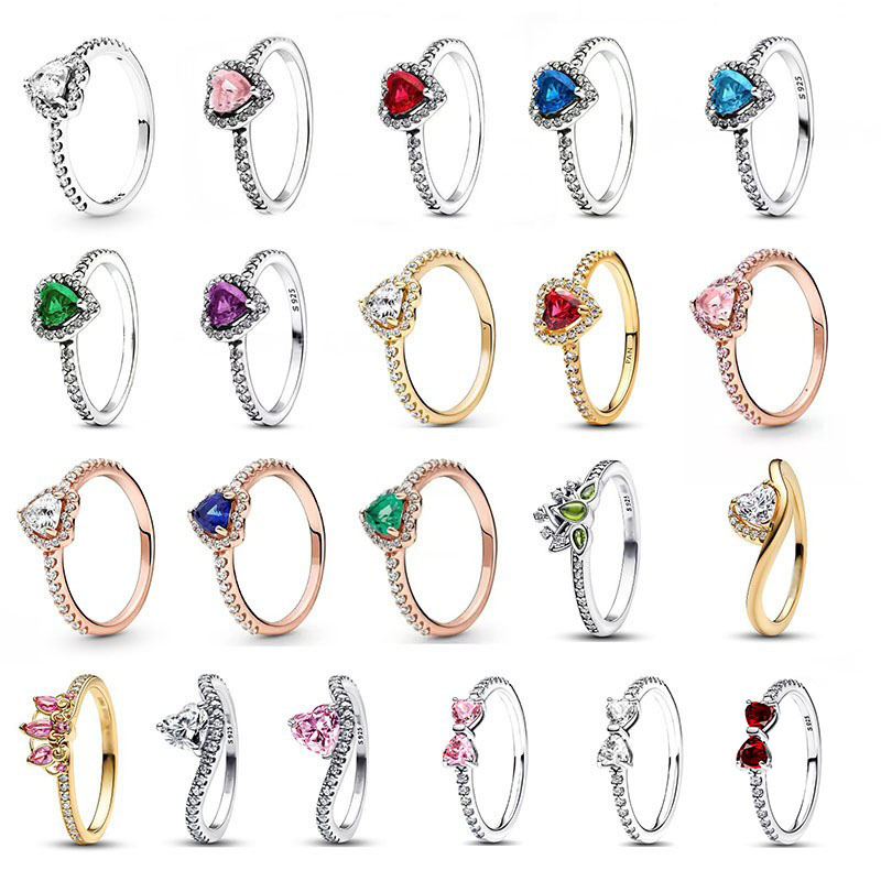 925 Silver Silver Noble Heart Red Love Bow Ring Gold Multi-circle Water Drop Ring