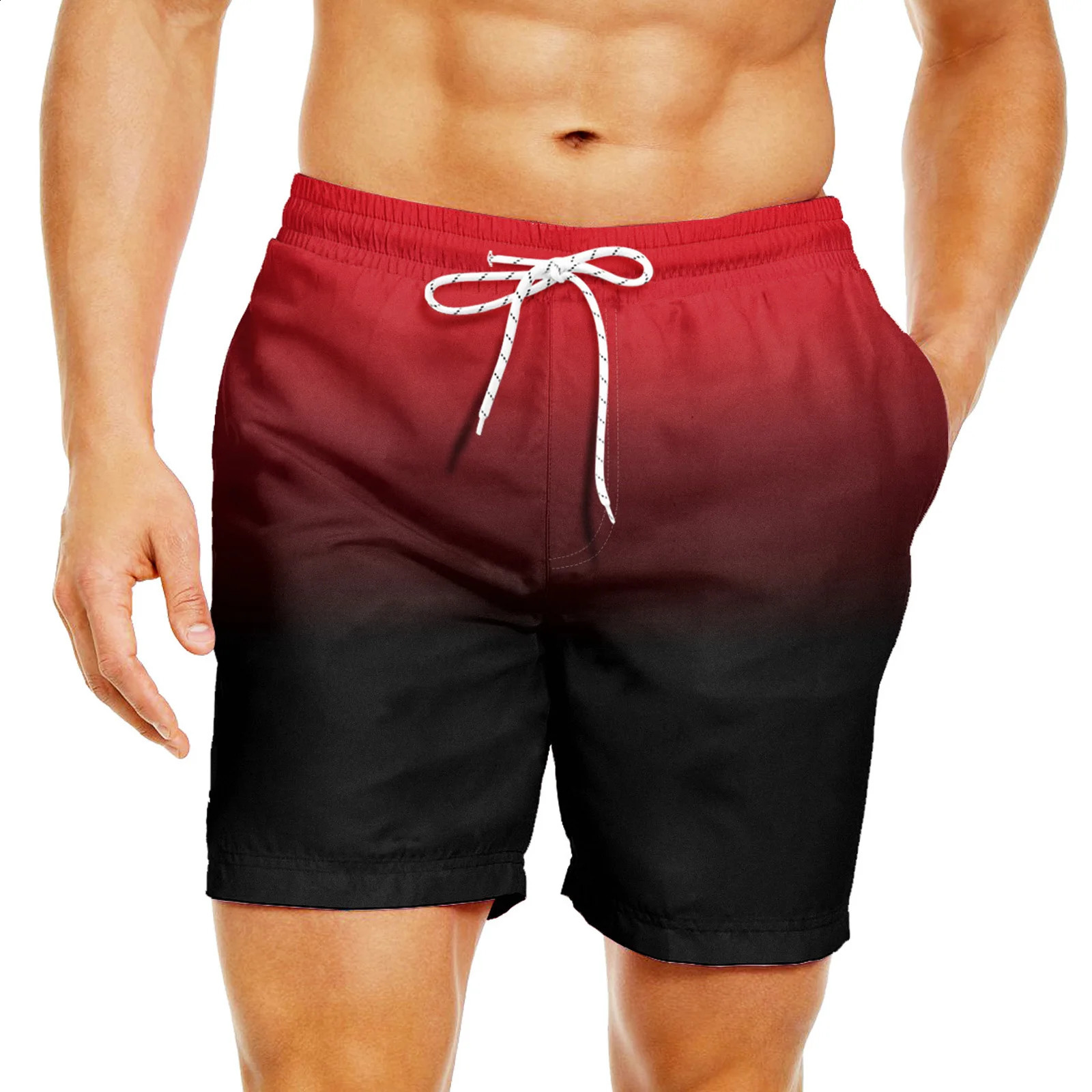 Clilsmap mens swim trunks quick drying board shorts with pockets red breathable suitable for Hawaiian beach swimsuit 250319