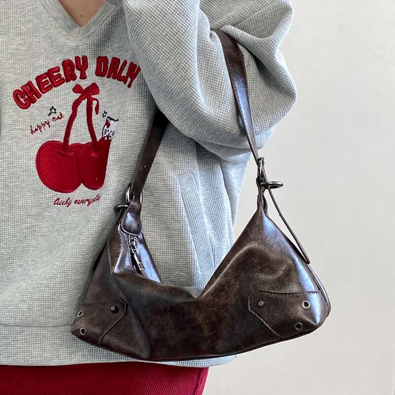Pu Leather Retro Women's Underarm Cool Y2k Girls Vintage Small Shoulder Bags Simple Female Crossbody Bag Handbags Purse