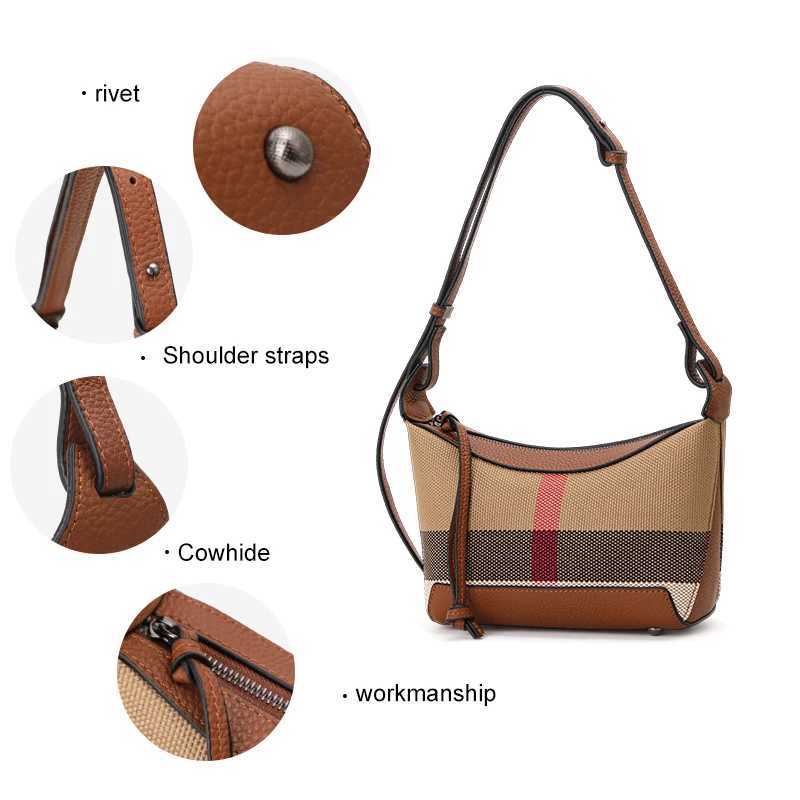 New Arrival Aidrani Womens Fashion Bag Leather Check Shoulder Bag New Pattern Canvas Cowhide Cross Bag T250318