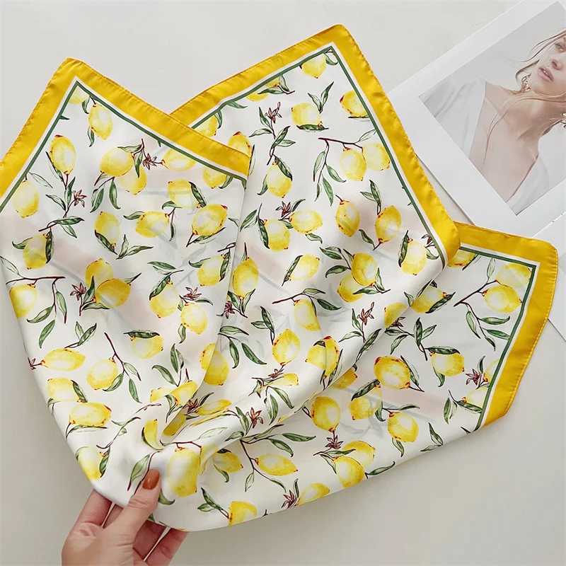 70cm square lemon print w square silk scarf casual elegant thin breathable neck temperature windproof packaging hair clip X250319