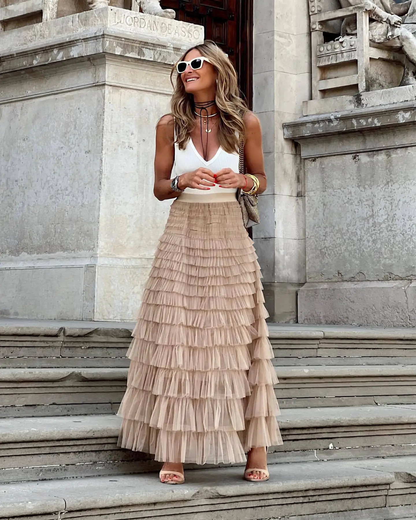 Y2K Mexh Long Skirt Women Vintage Summer Spring Ball Gown Ruffles Elegant Solid Color Party Club White Black Maxi Skirts Clothes 250313