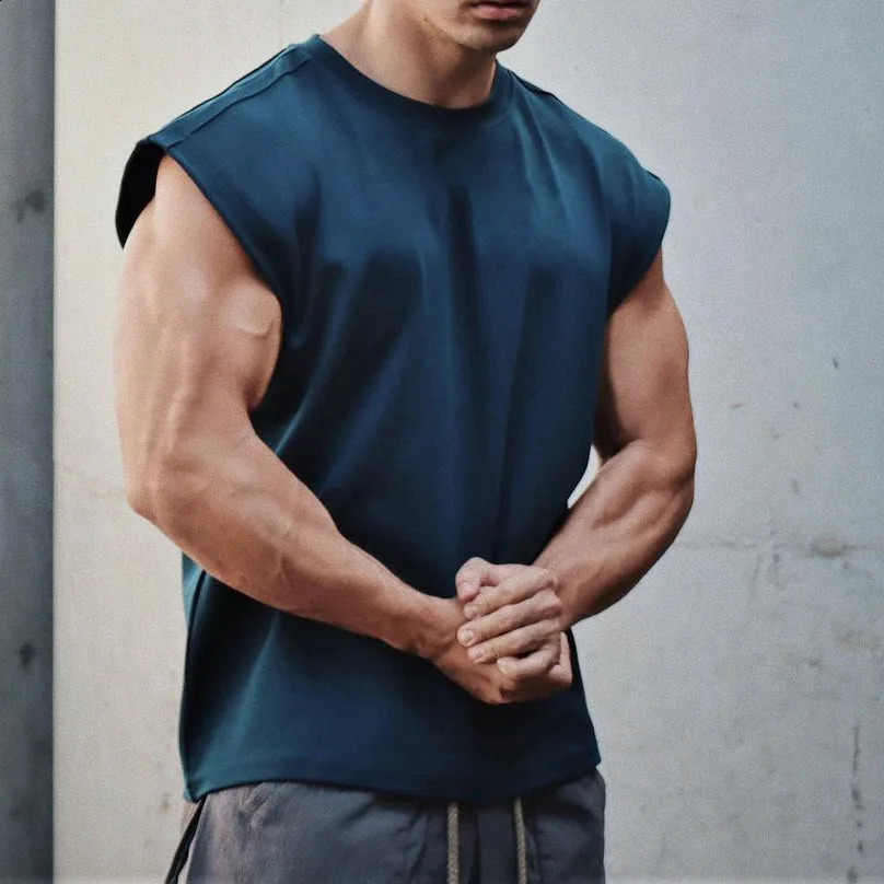 Mens Oneck Tank Top Solid Color Cotton Summer Gym Muscle Fitness Street Clothing Sleeveless Sweatshirt 250317