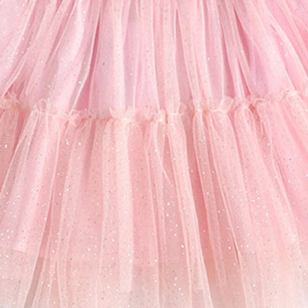 VIKITA Girls Pink Skirts with Bow Knot Kids Shiny Sequins Mini Skirts Girls Birthday Party Casual Daily Mesh Tulle Ballet Skirt 250319