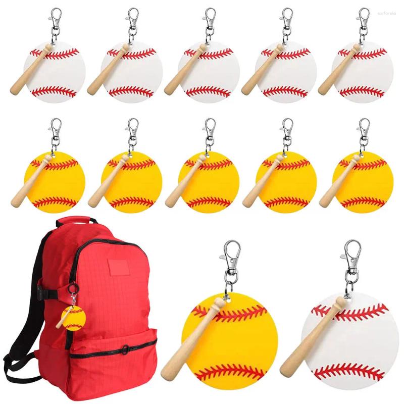 Newest Keychains 12Set Baseball Acrylic Keychain With Mini Bat Keyring Sports DIY For Crafting Party Favors