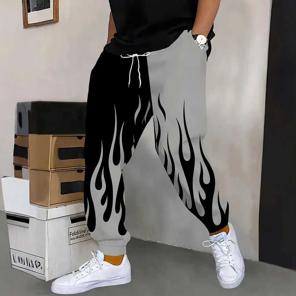 2024 New Fashion 3D Flame Print Color Matching Sweatpants Winter Thick Warm Pants Men Loose Casual Pocket Drawstring Sweatpants X250319