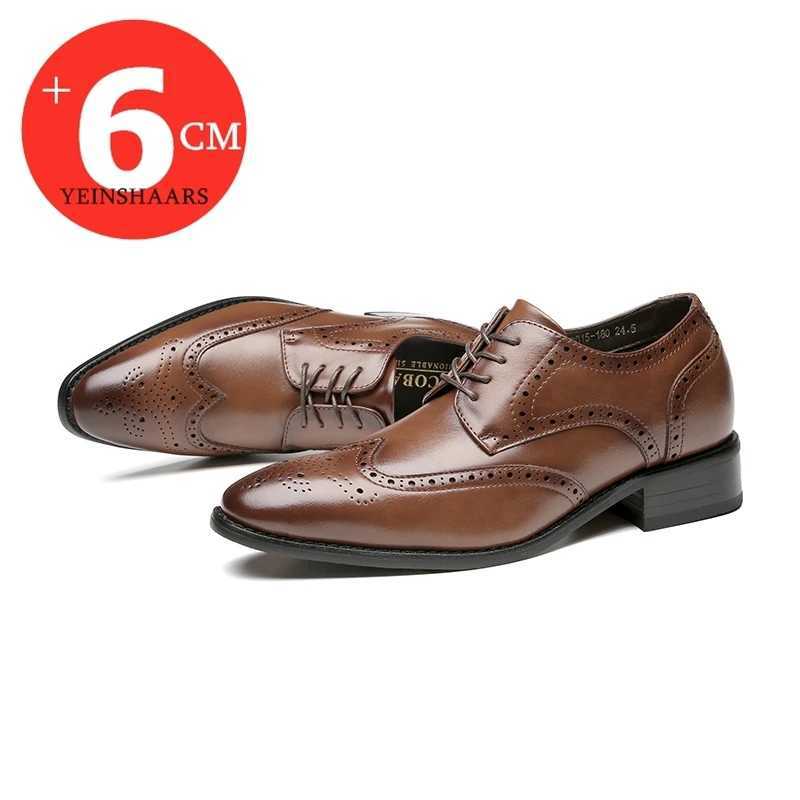 High quality genuine leather Brogue mens elevator shoes 6CM height increase Oxford mens formal dress business office weddingXJ250319