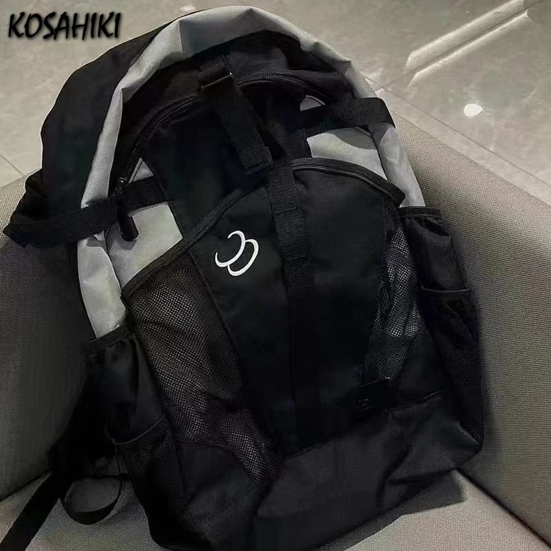 Patchwork Casual Simple Contrast Color Backpacks Vintage All Match Men Cargo Schoolbags High-capacity Women Grunge Y2k Rucksacks 250318