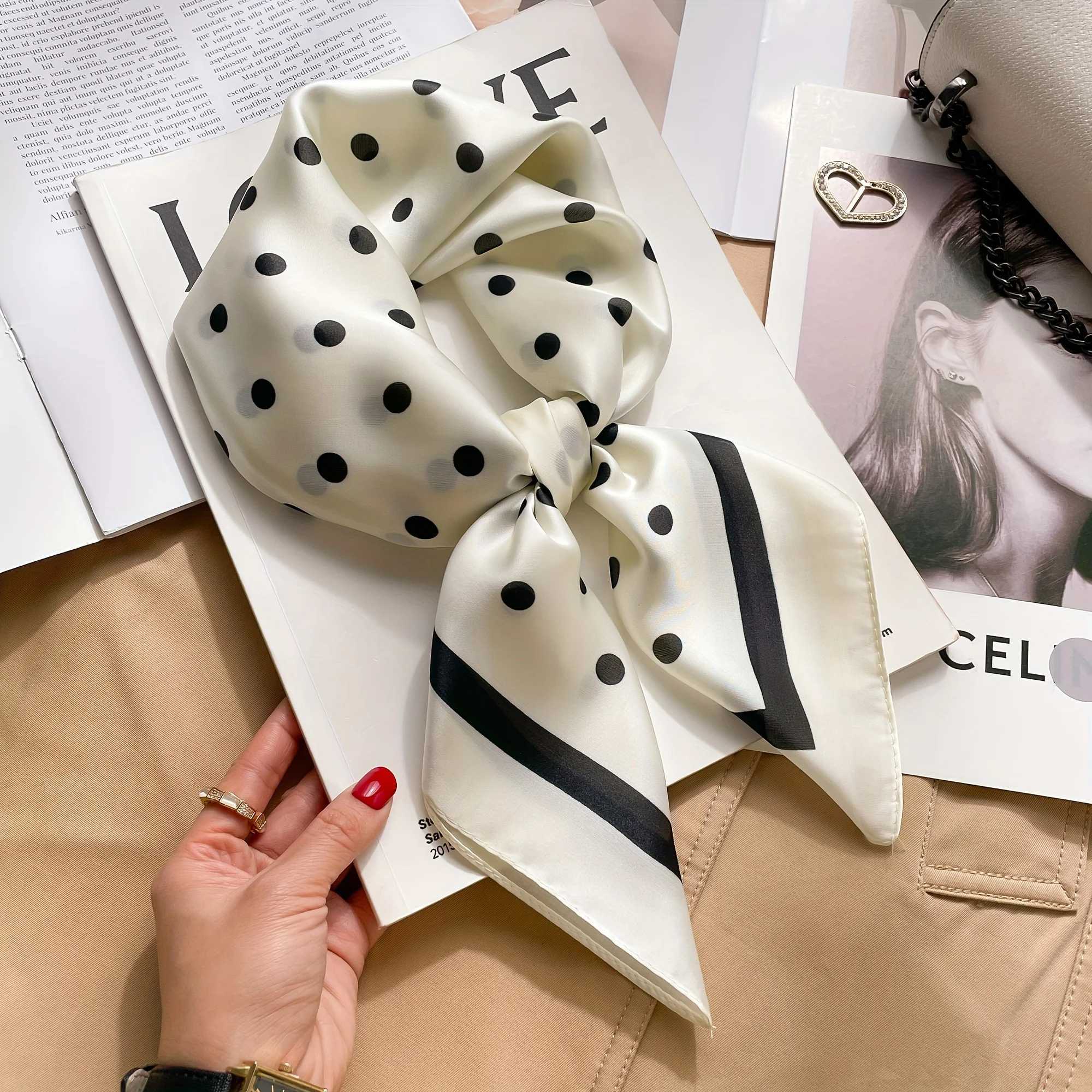 Wenzhou polka dot synthetic silk scarf fashionable square scarf neck accessories warm neck packaging headband elegant bag decoration X250319