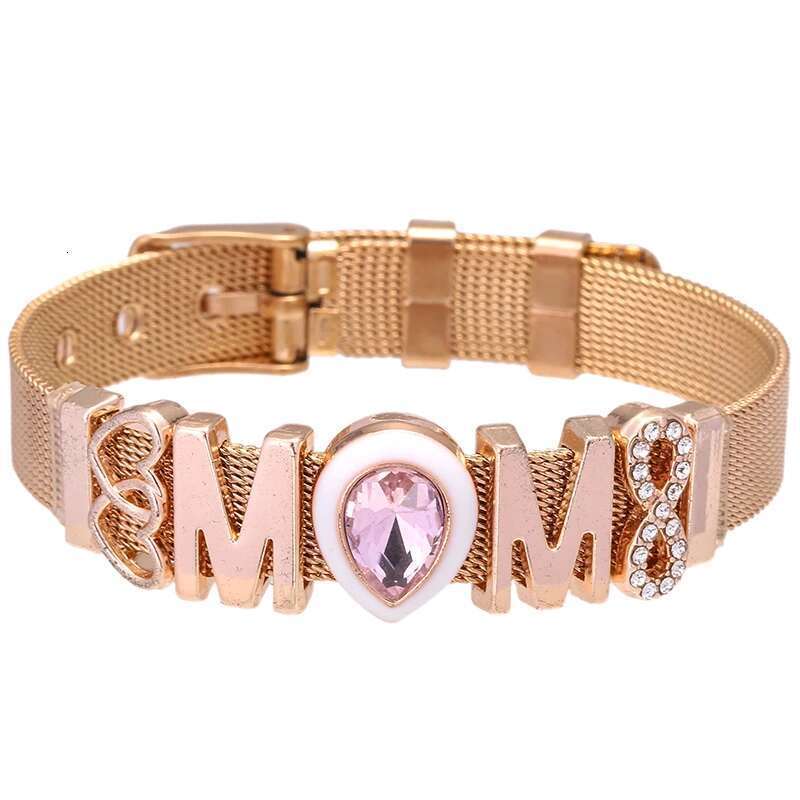 Endless LOVE MOM Slide Charm Mesh Bracelets Set Child Keeper Bracelets Bangles Stianless Steel For Woman Mother Gift