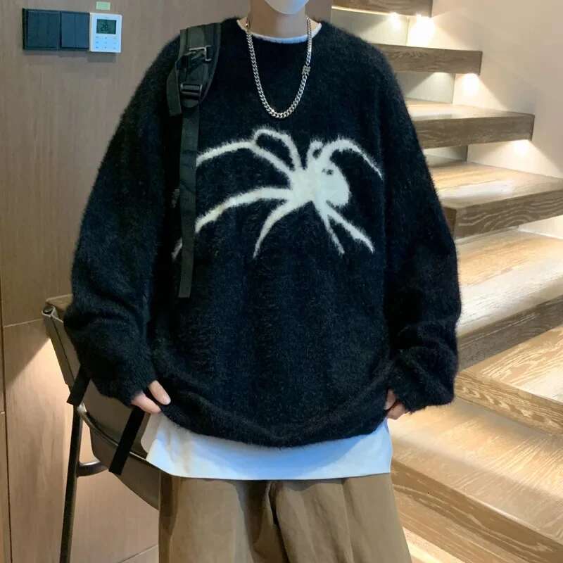 Haruku High Street Mohair Spider Men Women Fashion Casual Loose Senior Sense Niche Design Couple Mink Cashmere Sweater