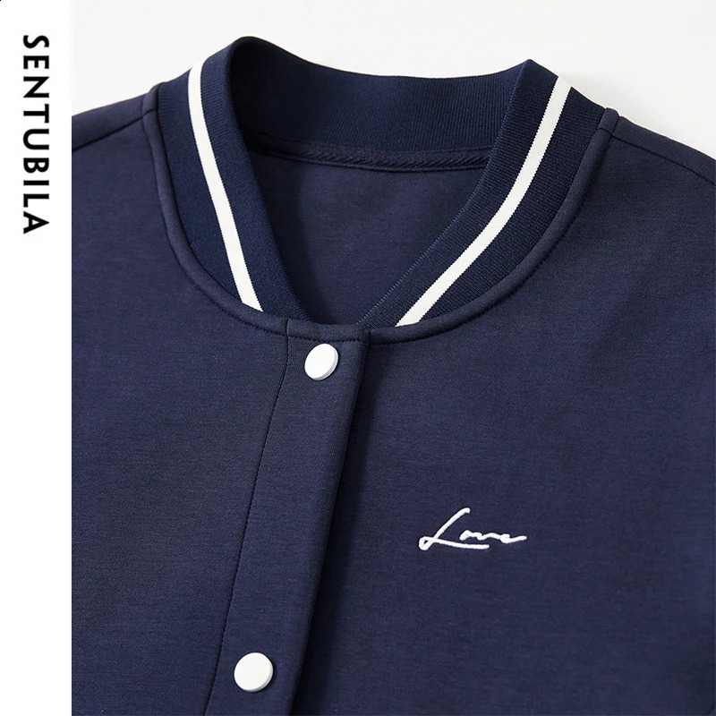 SENTUBILA Womens Cotton Baseball Jacket Spring Fashion Preparatory Style Splicing Letter y Loose Fit Coats 151058758 250317